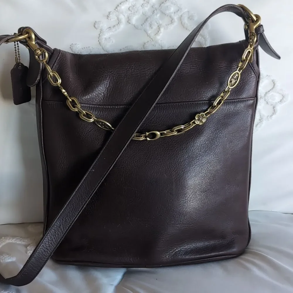 Vintage Coach Whitney Mahogany 🤎 Leather Large Crossbody With Gold Charm Chain